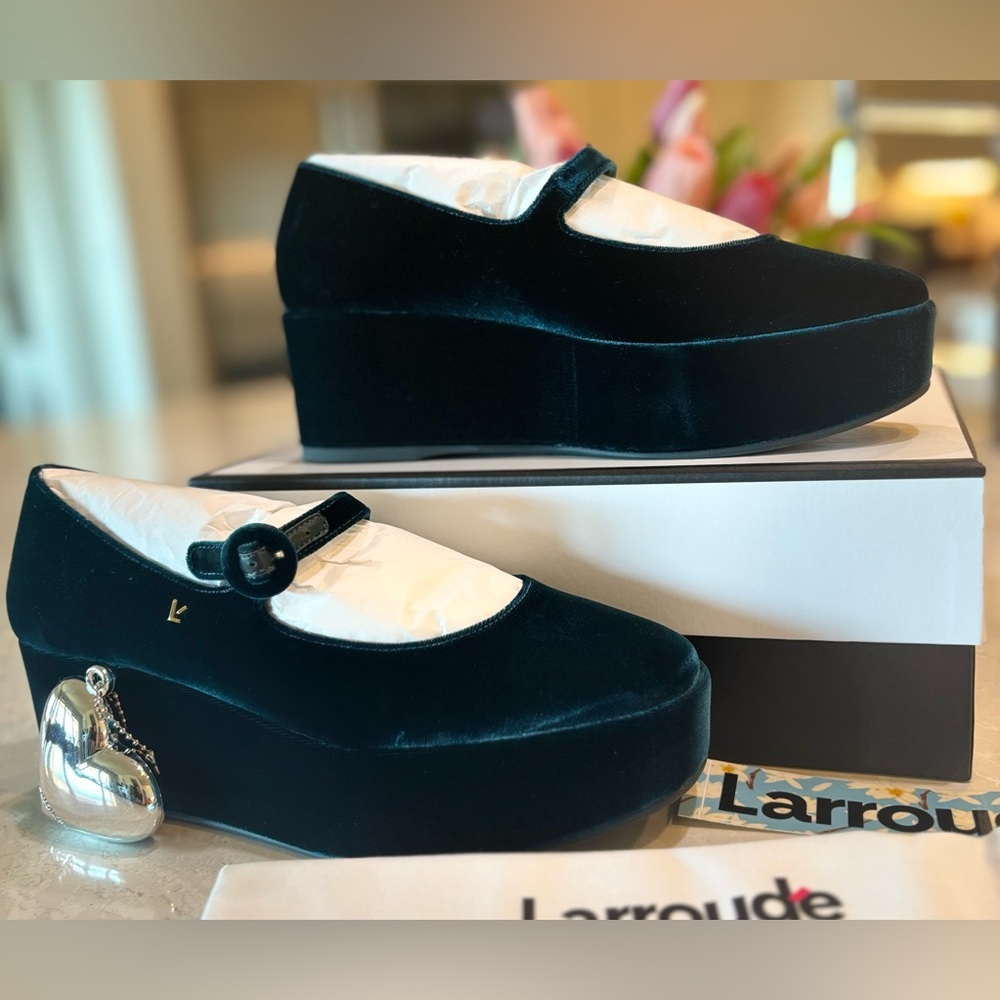 Larroude Blair Flatform In Deepsea Velvet - Picture 9 of 9
